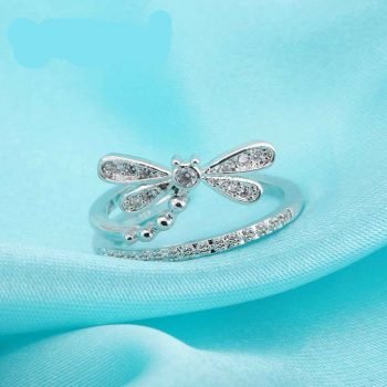 Giffany 925 Sterling Silver ring with AAA Cubic Zircon Crystal Paved Dragonfly