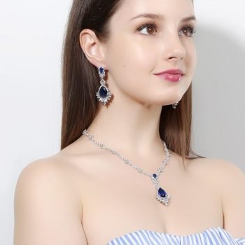 Giffany Luxury Sapphire Emerald Gemstone 925 Sterling Silver Jewelry Sets