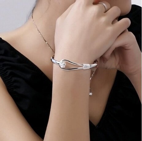 Giffany New Fashion 925 Sterling Silver Simple Rose Flower Bracelets Jewelry