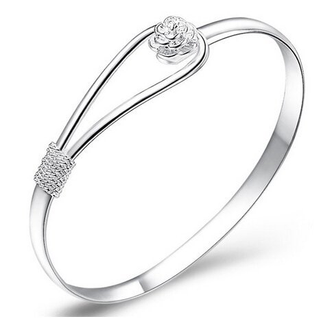 Giffany New Fashion 925 Sterling Silver Simple Rose Flower Bracelets Jewelry