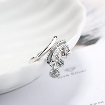 Giffany 925 Sterling Silver new Fashion Hanging Zircon Tassel Adjustable Ring
