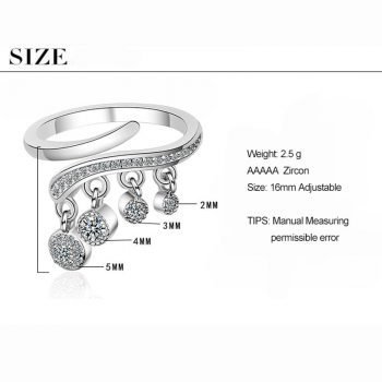 Giffany 925 Sterling Silver new Fashion Hanging Zircon Tassel Adjustable Ring