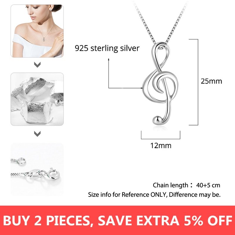 Giffany 925 Sterling Silver Musical Note Necklaces & Pendants