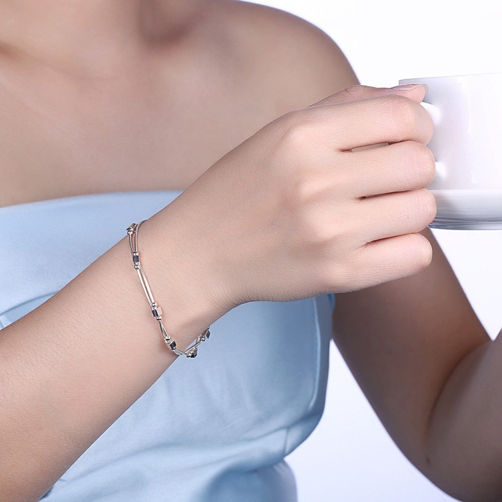 Giffany 925 Sterling Silver Square Silver-Color Bracelet