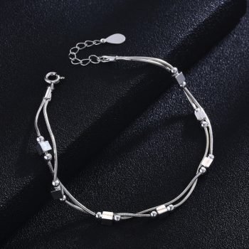 Giffany 925 Sterling Silver Square Silver-Color Bracelet