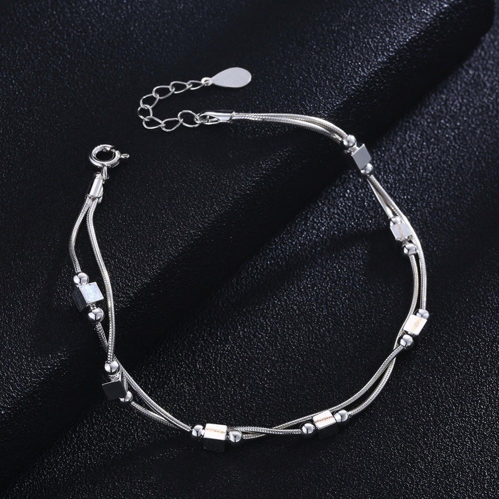Giffany 925 Sterling Silver Square Silver-Color Bracelet