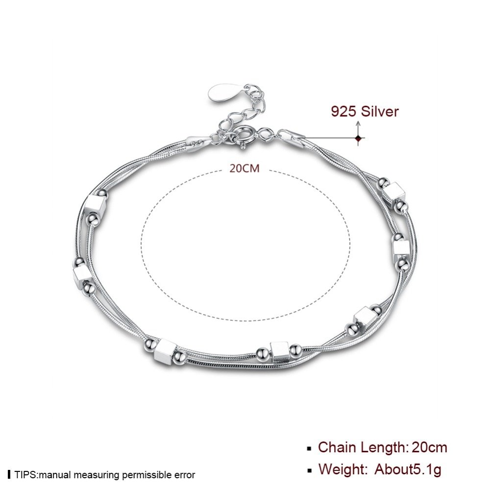 Giffany 925 Sterling Silver Square Silver-Color Bracelet