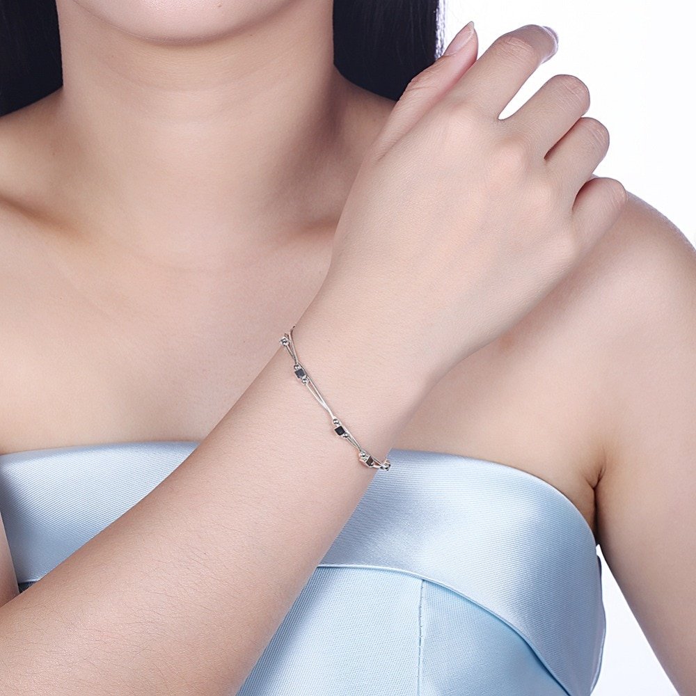 Giffany 925 Sterling Silver Square Silver-Color Bracelet