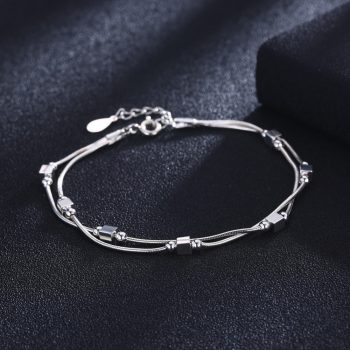 Giffany 925 Sterling Silver Square Silver-Color Bracelet