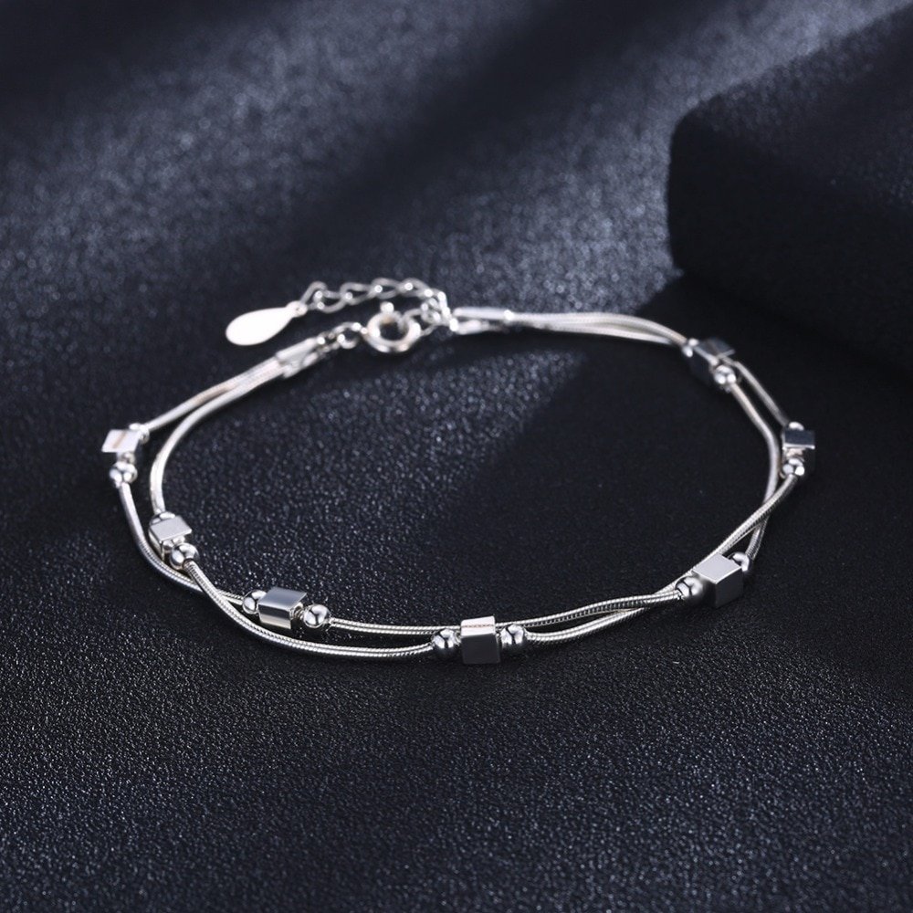 Giffany 925 Sterling Silver Square Silver-Color Bracelet