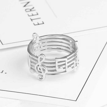 Giffany 925 Sterling Sliver Musical Note Pattern Music Lover's Band Ring Fashion Jewelry