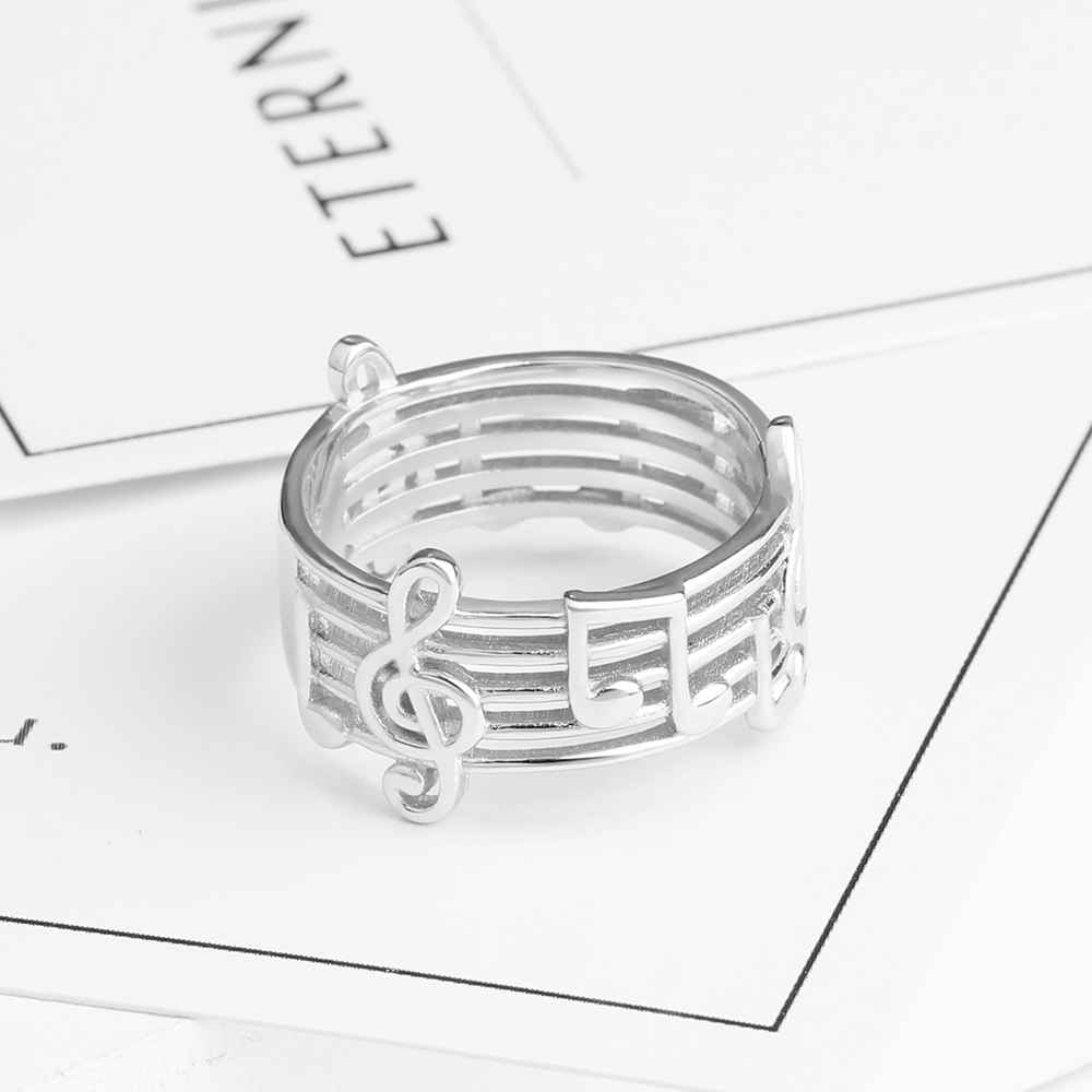 Giffany 925 Sterling Sliver Musical Note Pattern Music Lover's Band Ring Fashion Jewelry